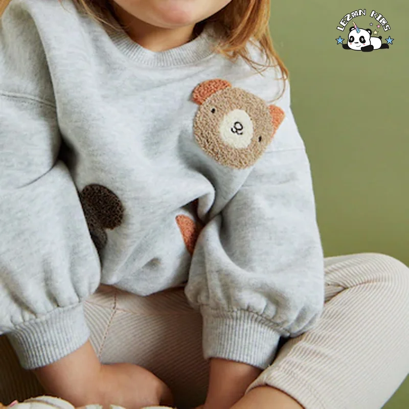 LEZONKIDS - Brand Customization Acceptable Bear Patches Pullover Leggings Set Baby Clothing Sets for Girls
